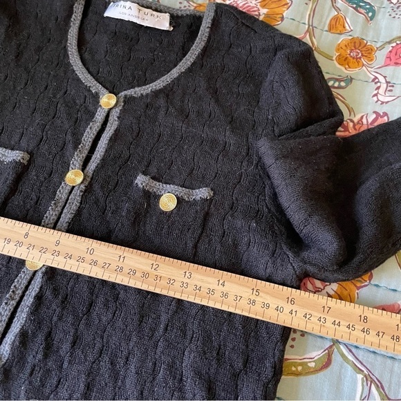 Trina Turk 100% (soft) wool  Vermouth Black with Gold button Caridgan M - Picture 9 of 9